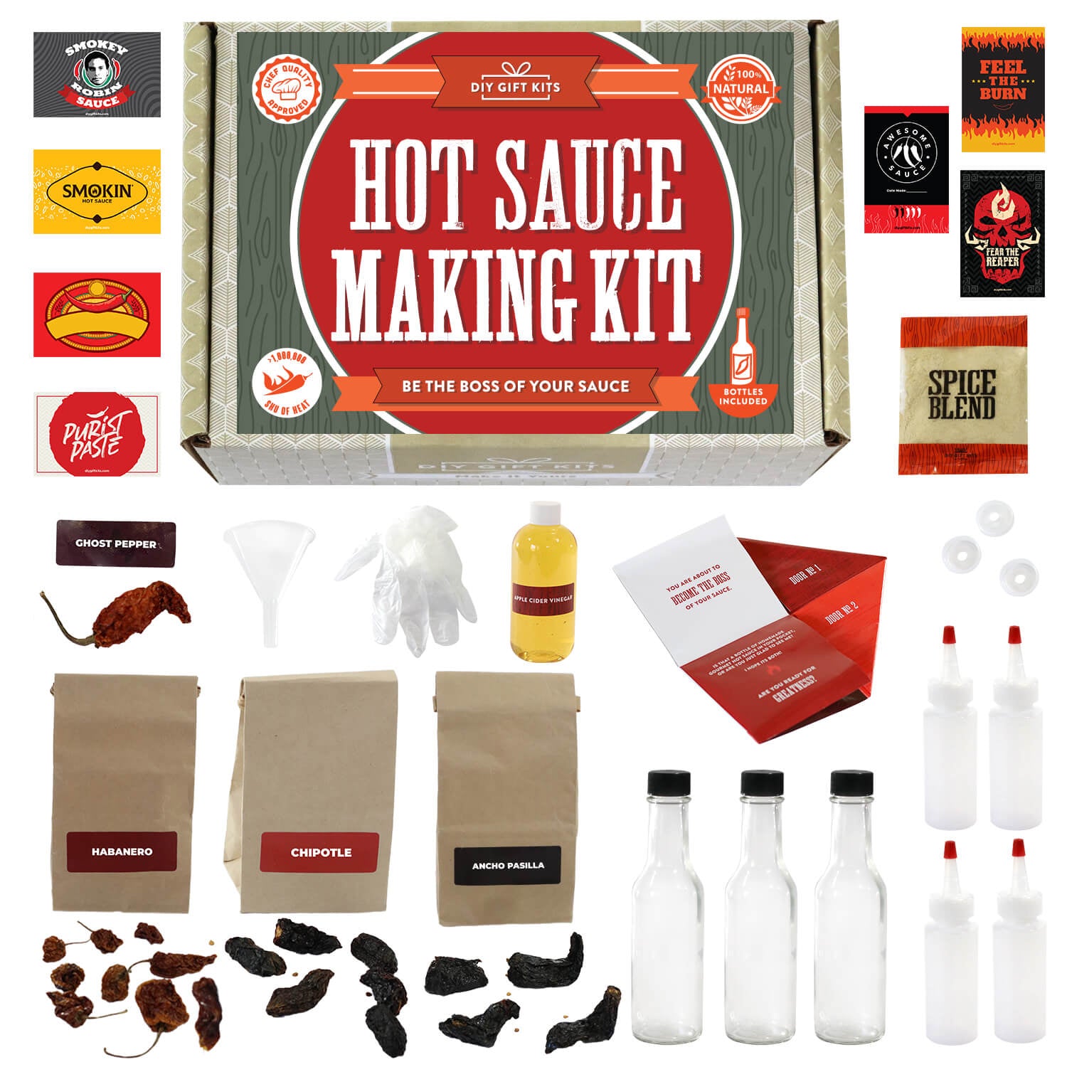 Deluxe DIY Hot Sauce Making Kit Gift For Him - Learn How to Make Your Own  Hot 893957989371
